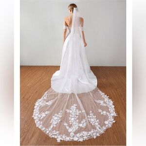 Elegant Ivory Embroidered Veil, Single Tier Bridal Cathedral